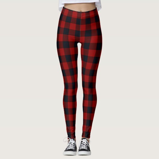 Rood en Zwart Buffalo Plaid Leggings (Voorkant)