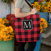 Rood en Zwart Buffalo Plaid Monogram Tote Bag