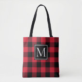 Rood en Zwart Buffalo Plaid Monogram Tote Bag (Voorkant)