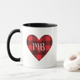 Rood en zwart Buffalo Plakt/Check Monogram Hart Mok