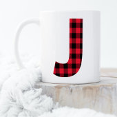 Rood en zwart Buffalo Pset Bold Letter J Monogram Koffiemok