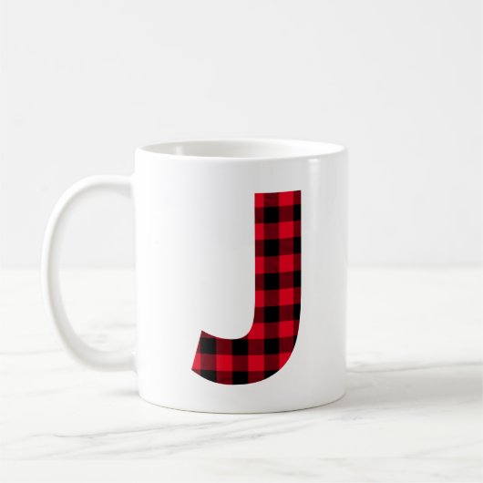 Rood en zwart Buffalo Pset Bold Letter J Monogram Koffiemok (Links)