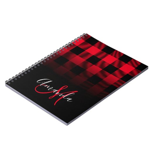 Rood en zwart Buffalo Pset Ombre Monogram Notitieboek (Linkerzijde)
