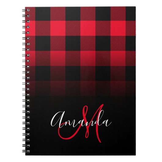 Rood en zwart Buffalo Pset Ombre Monogram Notitieboek (Voorkant)