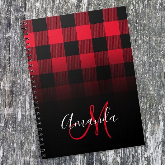 Rood en zwart Buffalo Pset Ombre Monogram Notitieboek