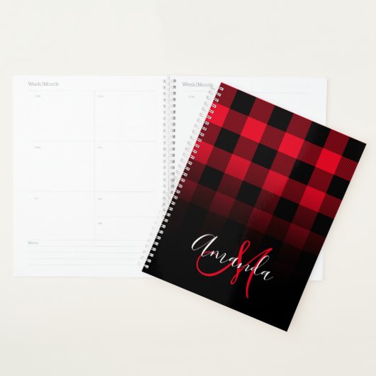 Rood en zwart Buffalo Pset Ombre Monogram Planner (Display)