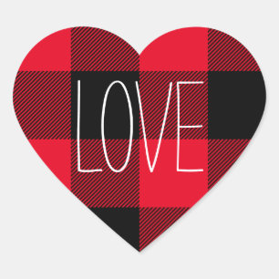 Rood en zwart buffel Check Conversation Heart Hart Sticker