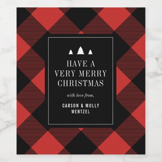 Rood en Zwart Buffel Check Plaid Personalize Gift Wijn Etiket (Enkel label)