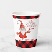 Rood en Zwart Buffel Plaid Familie Kerstmis Papieren Bekers (Achterkant)