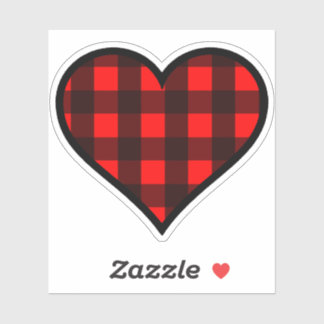 Rood en zwart Buffel Plaid Heart Sticker
