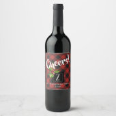 Rood en Zwart Buffel Plaid Kerstmis Monogram Wijn Etiket (Voorkant)