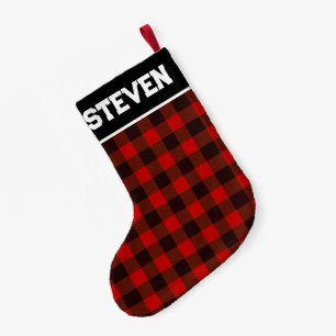 Rood en Zwart Buffel Plaid met Naam Kleine Kerstsok