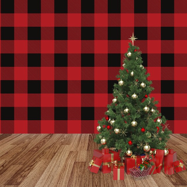 Rood en Zwart Buffel Plaid Stick en Peel Behang (Red Black Buffalo Plaid)