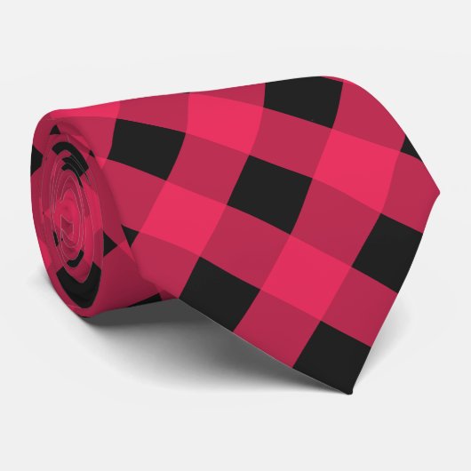 Rood en zwart buffelplaid geruit patroon stropdas (Opgerold)