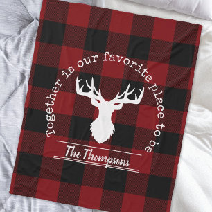 Rood en zwart buffelplaid herten familienaam fleece deken