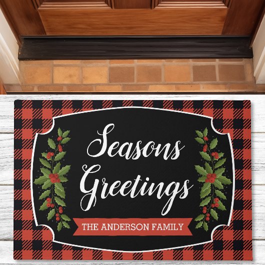 Rood en zwart buffelplaid kerstmis deurmat