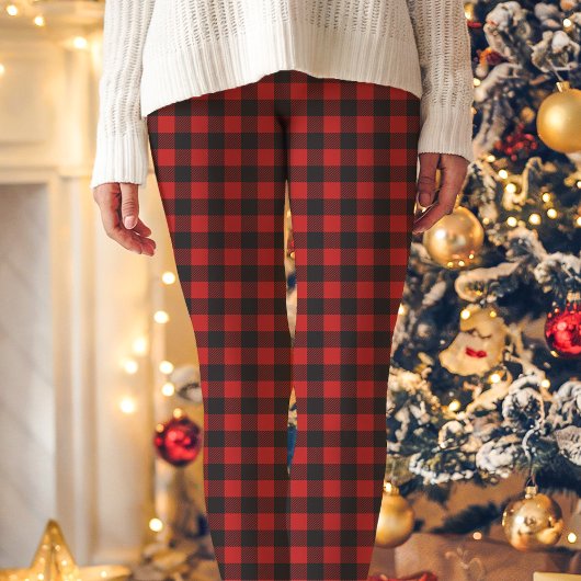 Rood en zwart buffelplaid Kerstmis Leggings