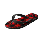 Rood en zwart buffelplaid met monogram kinder teenslippers (Schuin)