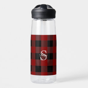 Rood en zwart buffelplaid monogram waterfles
