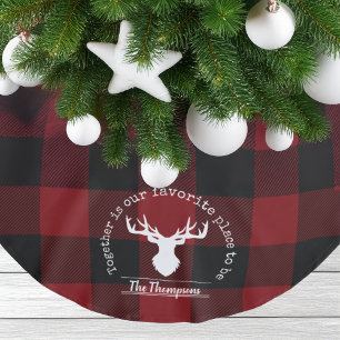 Rood en zwart buffelplaid rendierfamilienaam kerstboom rok