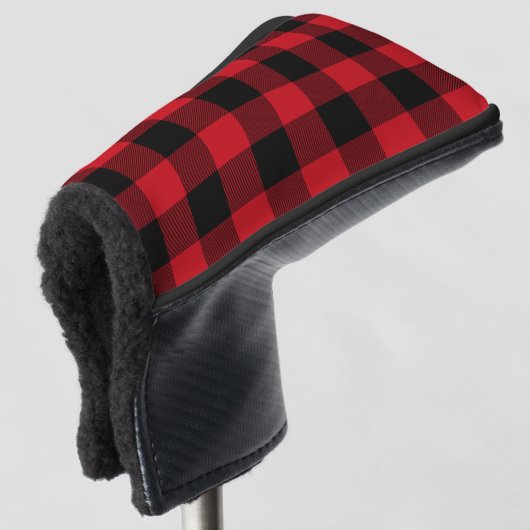 Rood en zwart buffelplaidpatroon golfheadcover (3/4 voorkant)