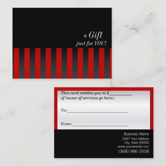 Rood en zwart cadeaubon kortingskaartje (Voorkant / Achterkant)