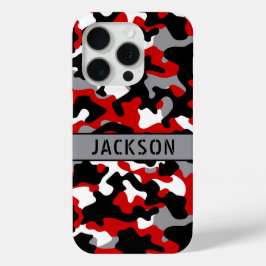 Rood en Zwart Camouflage Persoonlijk iPhone 15 Pro Case