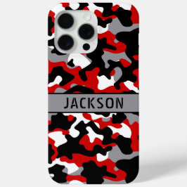 Rood en Zwart Camouflage Persoonlijk iPhone 15 Pro Max Hoesje