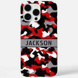 Rood en Zwart Camouflage Persoonlijk iPhone 16 Pro Max Hoesje