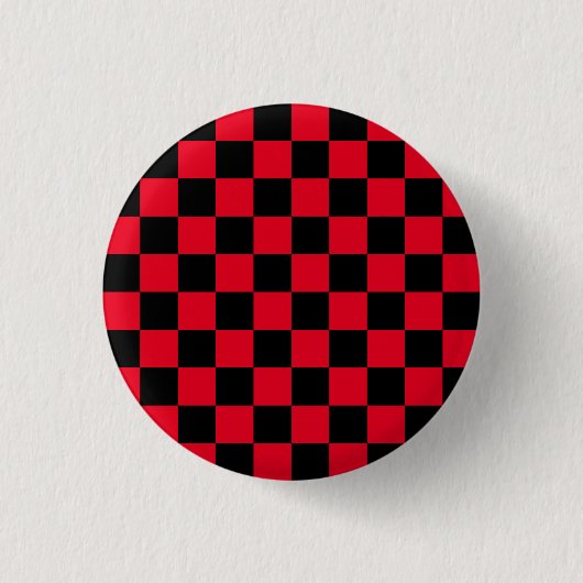Rood en Zwart Checker Board Patroon Ronde Button 3,2 Cm (Voorkant)
