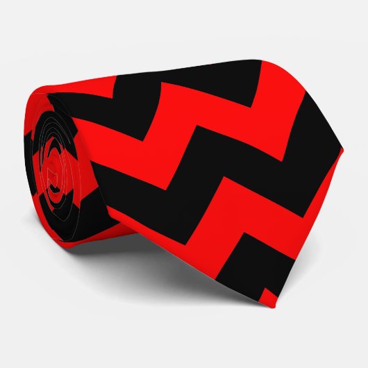 Rood en zwart Chevron Zigzag Stropdas (Opgerold)