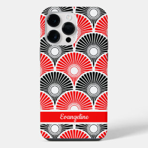 Rood en zwart Chinees halfronde golfpatroon iPhone 14 Pro Max Hoesje