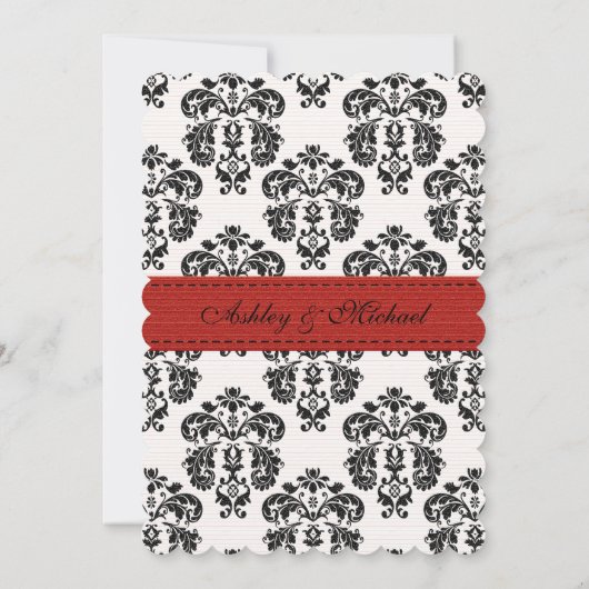 Rood en zwart Damask Eiffel Tower Weddenschap Kaart (Achterkant)