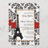 Rood en zwart Damask Eiffel Tower Weddenschap Kaart (Voorkant / Achterkant)