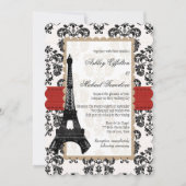 Rood en zwart Damask Eiffel Tower Weddenschap Kaart (Voorkant)