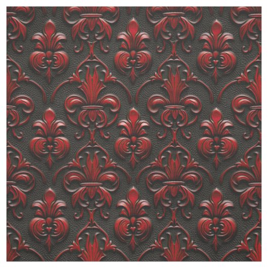 Rood en zwart Damask Faux reliëf Stof (Swatch)