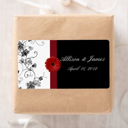 Rood en zwart Damask Red Gerbera DaisyWine Label (Insitu)