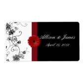 Rood en zwart Damask Red Gerbera DaisyWine Label (Voorkant)