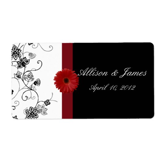 Rood en zwart Damask Red Gerbera DaisyWine Label (Voorkant)
