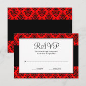 Rood en zwart Damask RSVP Response Kaart (Voorkant / Achterkant)