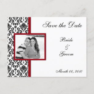 Rood en zwart Damask Save the Date Foto Briefkaart