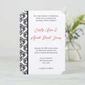  rood en zwart damast bruiloft kaart (Staand voorkant)