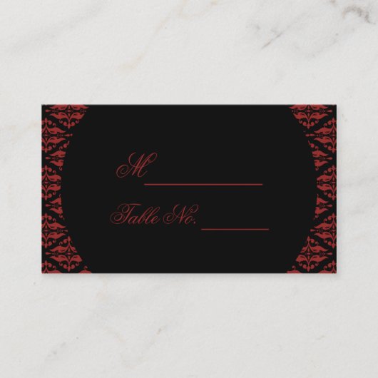 Rood en Zwart Damast Gothic Wedding Place Card Plaatskaartje (Voorkant)