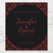 Rood en Zwart Damast Gothic Wedding Wijn Label Etiket (Enkel label)