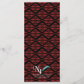 Rood en Zwart Damast Gotische Bruiloft Menu (Achterkant)