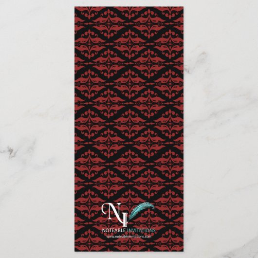 Rood en Zwart Damast Gotische Bruiloft Menu (Achterkant)