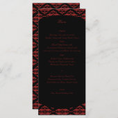 Rood en Zwart Damast Gotische Bruiloft Menu (Voorkant / Achterkant)
