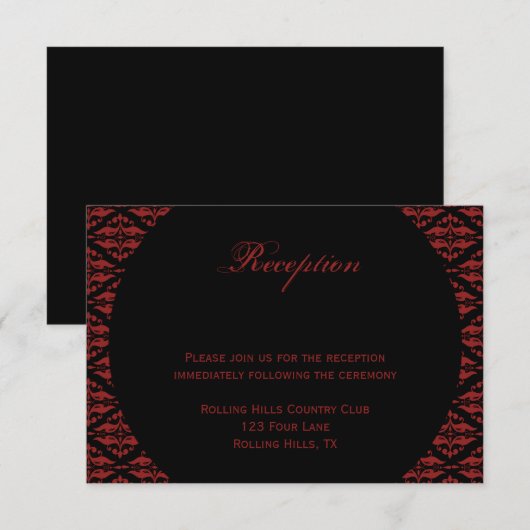 Rood en Zwart Damast Gotische Bruiloft Receptie Kaart (Voorkant / Achterkant)