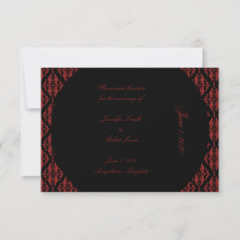 Rood en Zwart Damast Gotische Bruiloft Save the Da Date