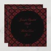 Rood en Zwart Damast Gotische Bruiloft Uitnodiging (Voorkant / Achterkant)
